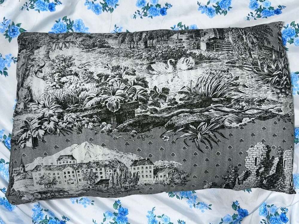 Toile de Jouy Pattern Lumbar Accent Pillow, Black and White, 10" x 19"